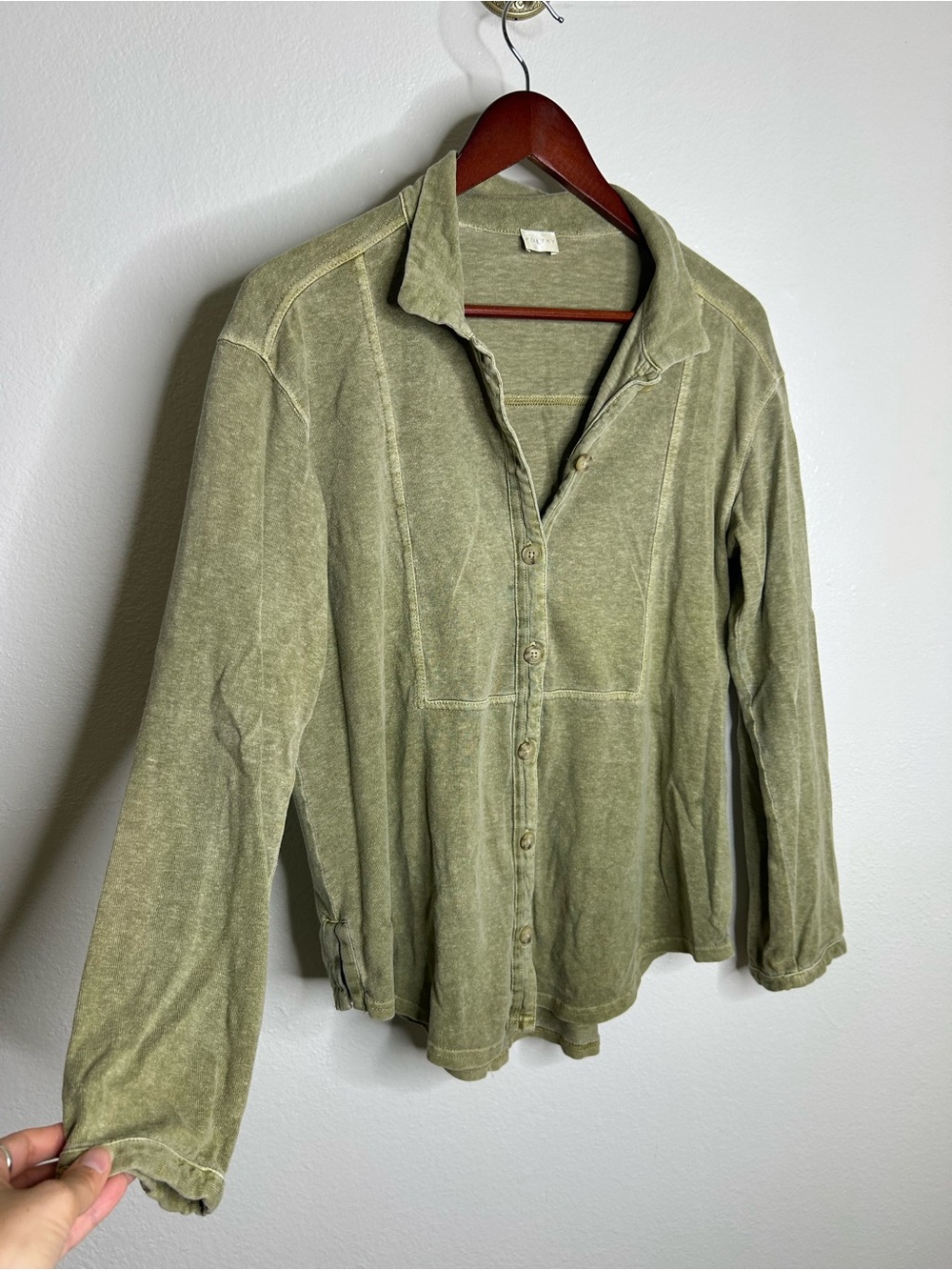 Poetry Hemp Organic Cotton Green Button Down Lightweight Long Sleeve Top